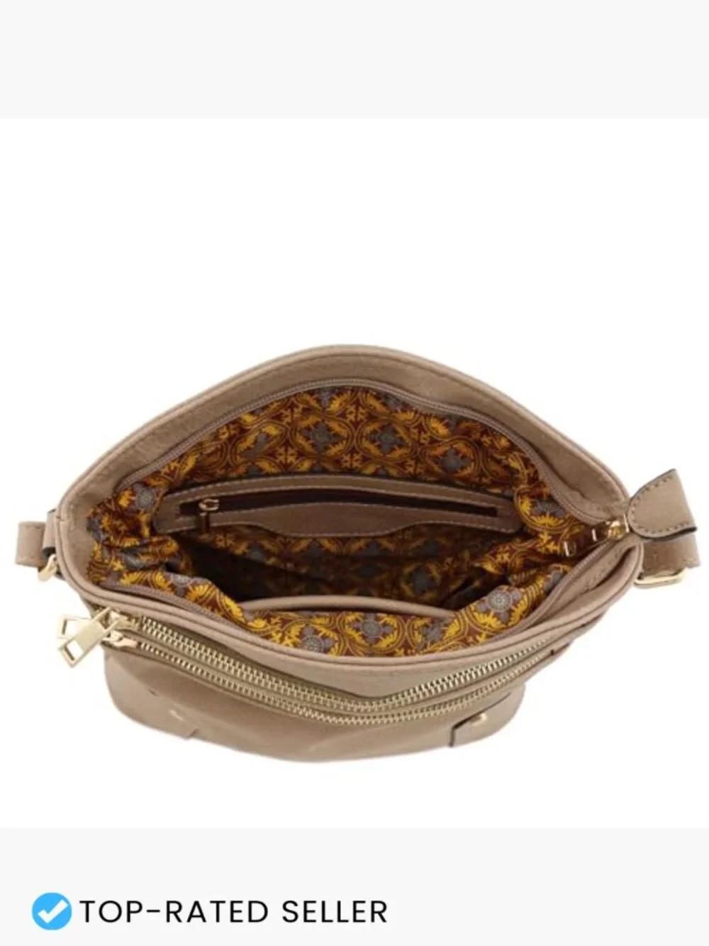 Triple Zip Pocket Large Crossbody Bag Sling Shoulder Faux Leather Vegan